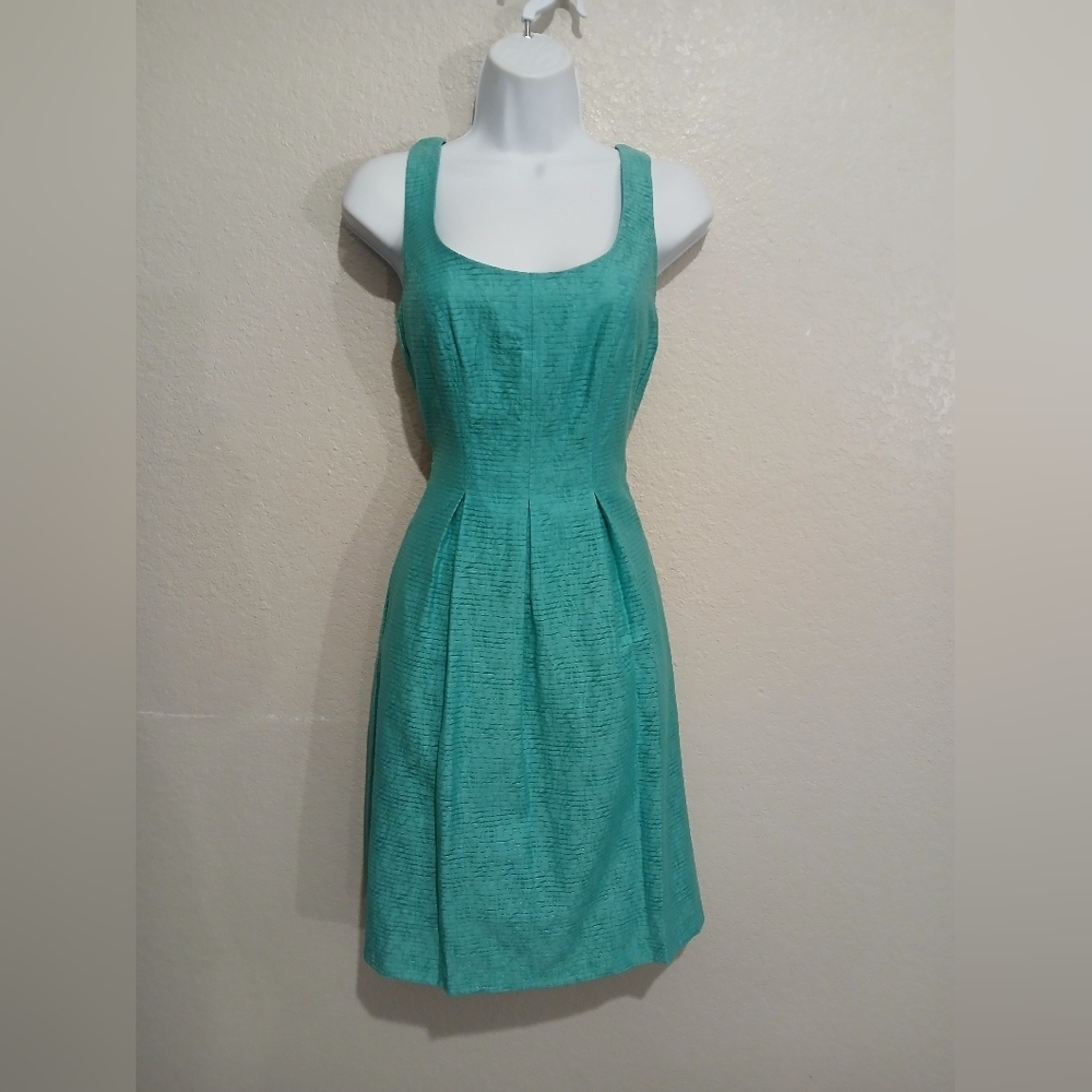 Nine West Teal Green Textured Sleeveless Fit & Flare Dress Size 8